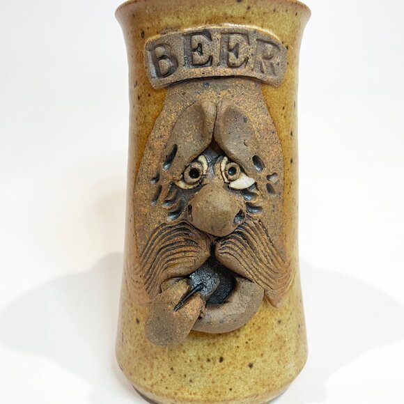 Vintage Ugly Funny Face Studio Pottery Beer Stein / Mug - Picture 5 of 8